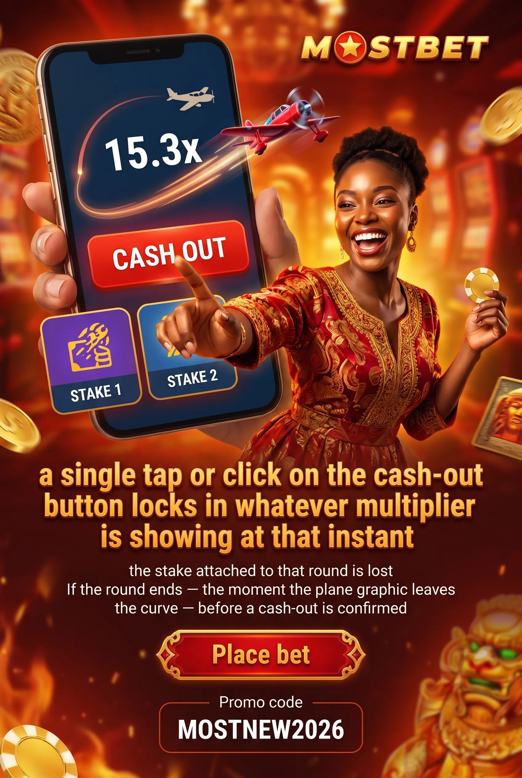 Bet placement and cash-out procedure